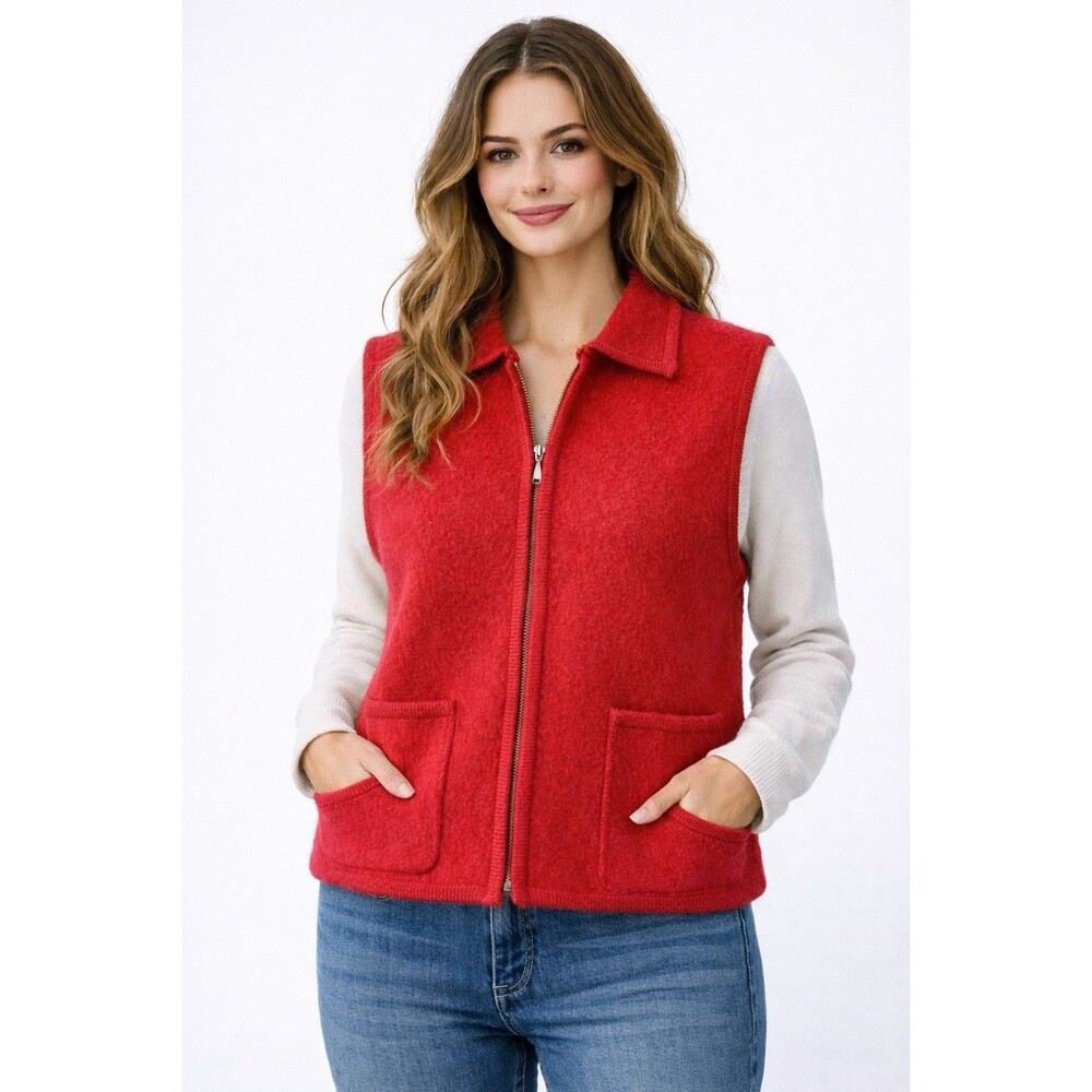 Specialty Collection Red Wool Zip Vest Pockets Petite PM Classic Warm Preppy